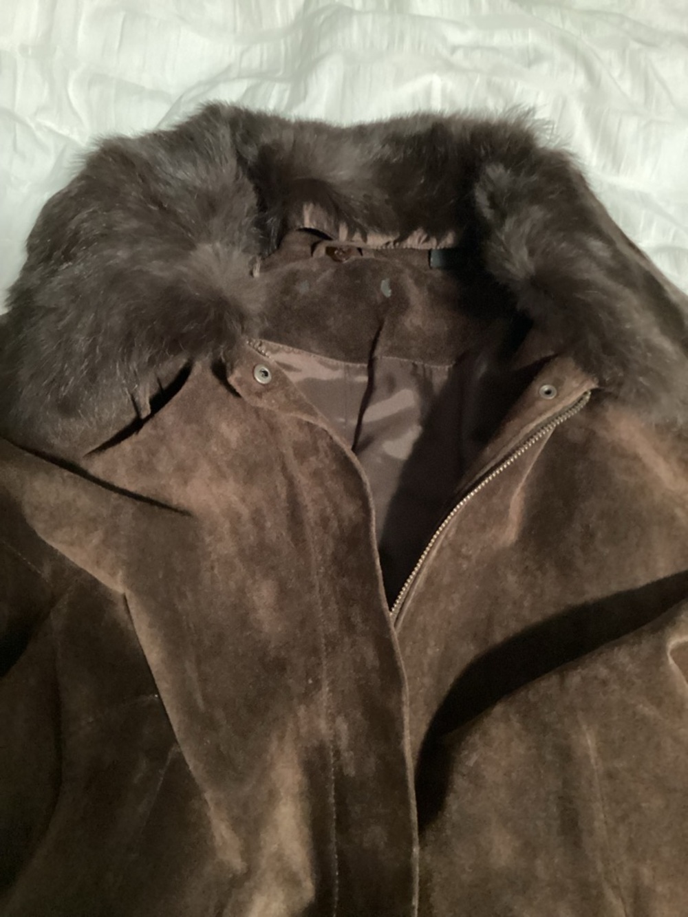 Brown Genuine Suede and Fur Belted Women's Jacket